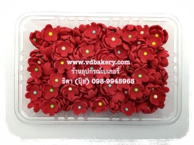 (5700R) ดอกไม้น้ำตาลไอซ์ซิ่งงอ สีแดง (300ดอก/กล่อง)